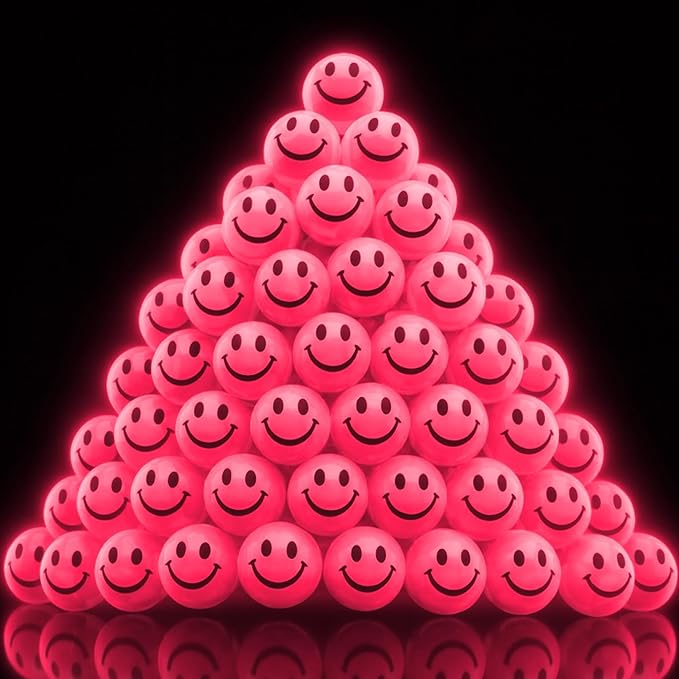ArtCreativity 36 PCS Pink Glow in The Dark Smile Face Bouncing Balls - Bulk Pack of 36 - 1 Inch High-Bounce Bouncy Balls for Kids, Glowing Party Favors and Goodie Bag Fillers for Boys and Girls