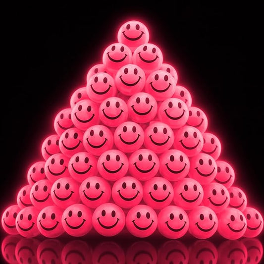 ArtCreativity 36 PCS Pink Glow in The Dark Smile Face Bouncing Balls - Bulk Pack of 36 - 1 Inch High-Bounce Bouncy Balls for Kids, Glowing Party Favors and Goodie Bag Fillers for Boys and Girls