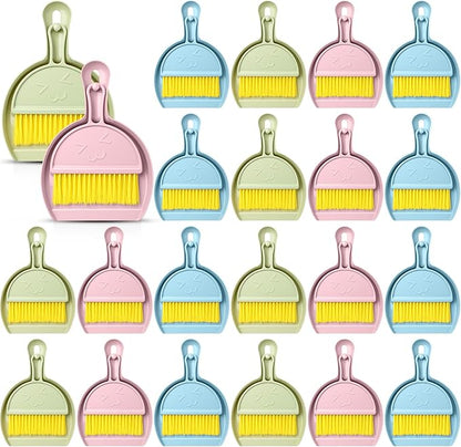 LemonRoad 24 Pcs Mini Broom and Dustpan Set with Handle, Nesting Tiny Cleaning Broom, Hangable, Back to School Supplies, for Classroom, Office, Desk, Car, Kitchen, Camping, Pet Area, 3 Colors