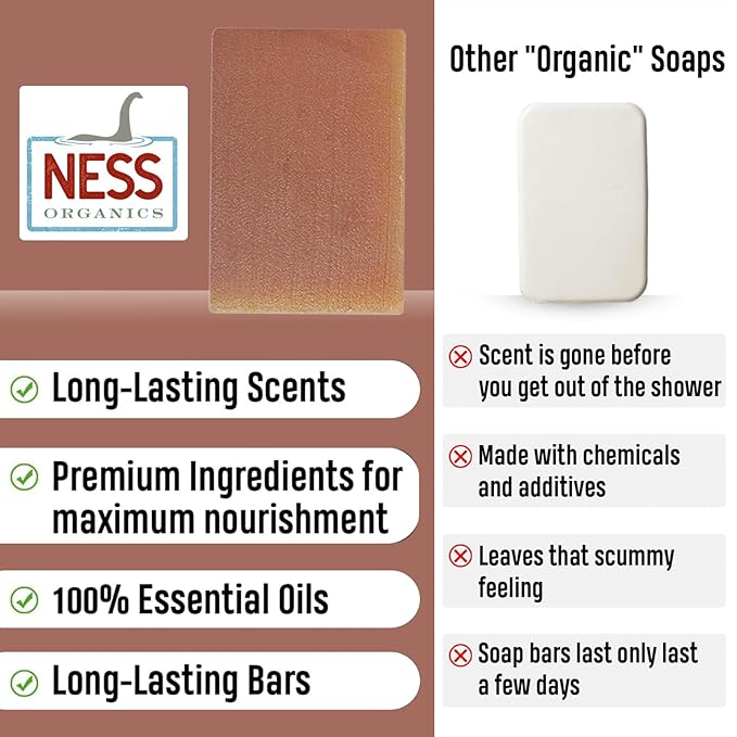 Ness Mens Soap Bar - Smoked OUD Scent - Natural Soap For Men - Mens Bar Soap With Organic Ingredients & Essential Oils - Moisturizing Bar Soap - Handmade In The USA, Cruelty Free, Vegan - 3 Pack