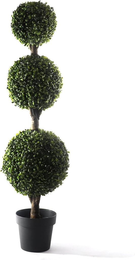 Bornbridge 4' Boxwood Ball Tree - Lifelike Artificial Outdoor Plant, UV Resistant, No Water Required, Can Be Planted in Ground or Used as Patio Decor