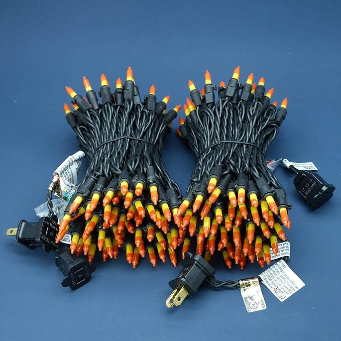 200 Count Candy Corn Christmas Lights, Pack of 2 Strands 100 Count 33 ft Black Wire UL Listed Halloween & Thanksgiving String Light (Candy Corn)