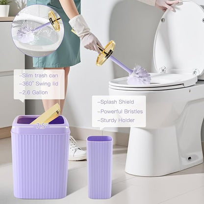 32PCS Bathroom Sets with Shower Curtain and Rugs-Purple Bathroom Accessories,Non Slip Bathroom Rugs Set with Toilet Lid Cover, Waterproof Shower Curtain, 3PC Soap Dispenser with Trash Can