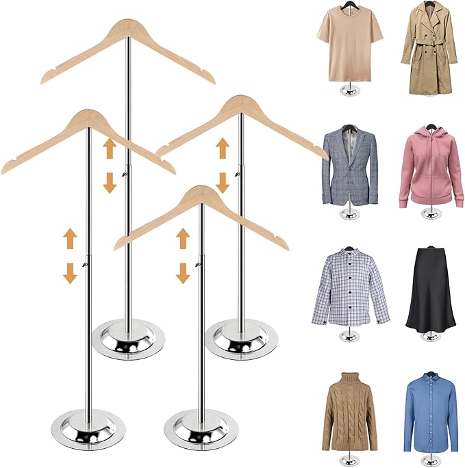 20-35 Inch Height Adjustable Shirt Display Stand, T Shirt Display Stand for Vendors, Shirt Rack for Clothing Dress Garment Coat Retail (Wooden-primary color, 4 Pcs)