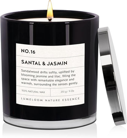 Santal & Jasmine Luxury Scented Candles, 9oz Soy Wax Candles for Home Scented, Jasmine, Sandalwood, Lilac Scent, Long Burning Time, Gifts for Women, Friends, Men, Sister, Teacher, Housewarming
