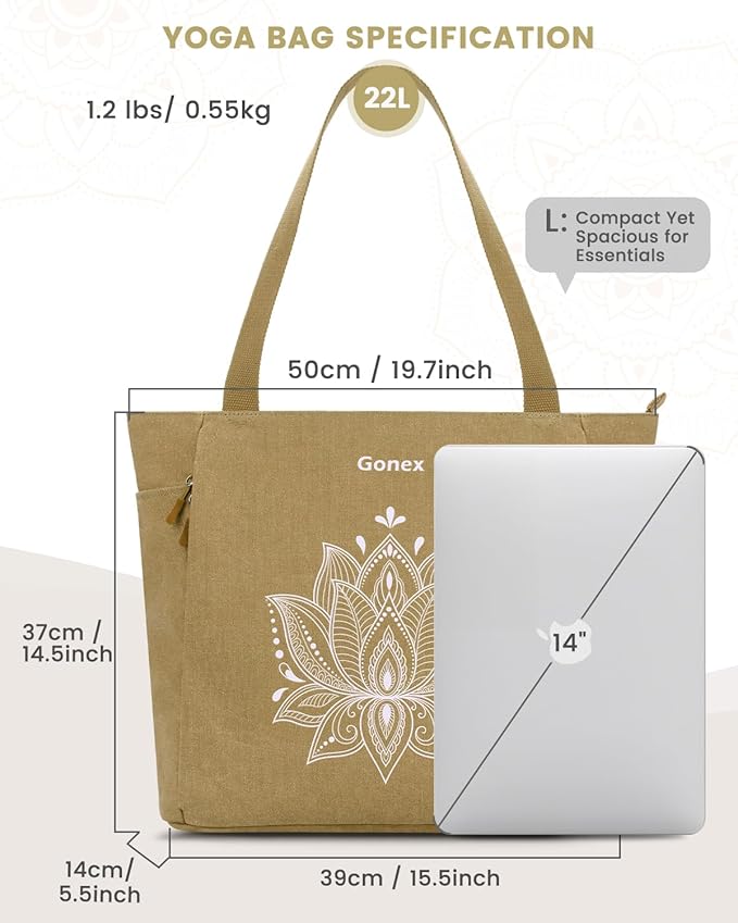 Gonex Yoga Mat Bag, Large Tote Bag with Multi Pockets for Women Men, Canvas Mat Carrier, Full Zipper Easy Access for Pilates Gym Travel
