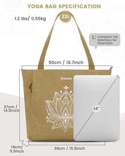 Gonex Yoga Mat Bag, Large Tote Bag with Multi Pockets for Women Men, Canvas Mat Carrier, Full Zipper Easy Access for Pilates Gym Travel