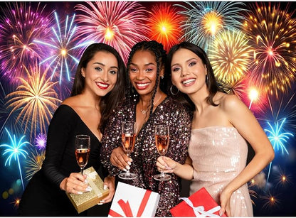 7X5 Happy New Year Party Backdrop Decoration Supplies, Extra Large Fabric Happy New Year Banner for 2026 Party Decoration Fireworks Photo Booth Backdrop Background 127