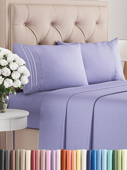 Queen Size 4 Piece Sheet Set - Comfy Breathable & Cooling Bed Sheets Set - Hotel Luxury Bedding for Women, Men, Kids, Teens, Boys & Girls - Deep Pockets, Ultra-Soft, Wrinkle Free - Oeko-Tex - Lavender