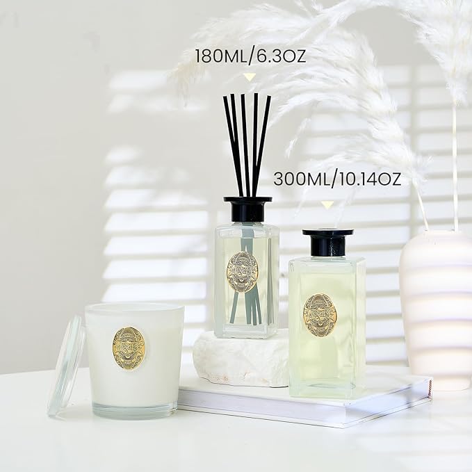 M&SENSE 6.5 oz Large Reed Diffuser Set | Jasmine Garland Scent Oil Diffuser with Sticks | Hotel Collection Non-Toxic Essential Oil |for Bedroom Bathroom Living Room