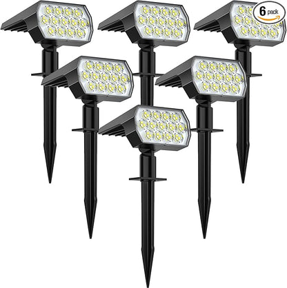 WELALO Solar Spot Lights Outdoor, [6 Pack/65 LED/3 Modes] 2-in-1 Solar Landscape Spotlights, Solar Powered Security Lights, IP68 Waterproof Wall Lights for Walkway Yard Garden Driveway(Cool White)
