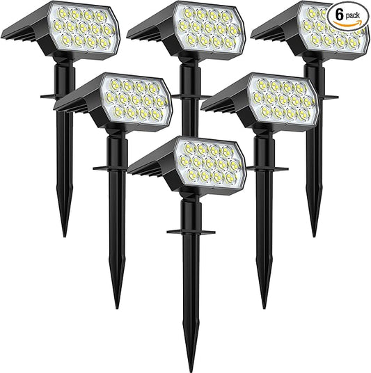 WELALO Solar Spot Lights Outdoor, [6 Pack/65 LED/3 Modes] 2-in-1 Solar Landscape Spotlights, Solar Powered Security Lights, IP68 Waterproof Wall Lights for Walkway Yard Garden Driveway(Cool White)
