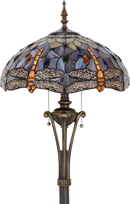 Tiffany Floor Lamp Brown Yellow Stained Glass Dragonfly Standing Reading Light 16X16X70 Inches Antique Pole Corner Lamp Decor Bedroom Office Living Room