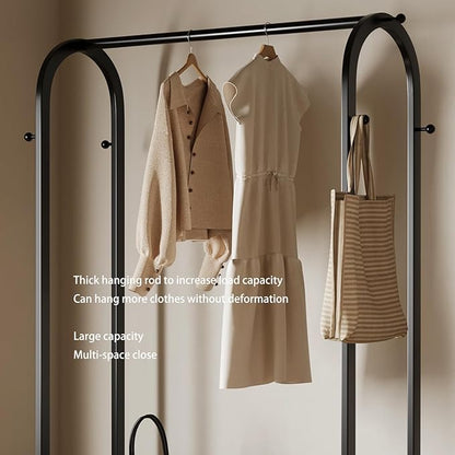 Sturdy heavy duty clothes rack,Black clothing rack with bottom shelves and 6 side hooks,Metal garment rack for hanging clothes,Wardrobe rack for Bedroom