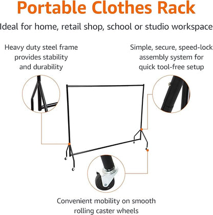 Amazon Basics Heavy Duty Rolling Garment Rack, Hanging Clothes Organizer Rail for Display and Storage, 1.82 x 1.52 m, Black