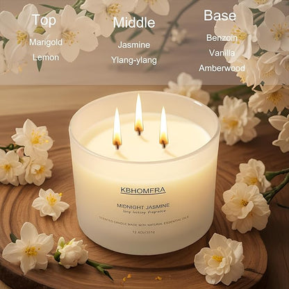 Scented Candle for Home,Jasmine Fragrant, Soy Wax 12.4oz Large Capacity,3-Wick 70 Hours Burn,for Festival Luxury Gift,Sleep Decor Relaxation Ambience