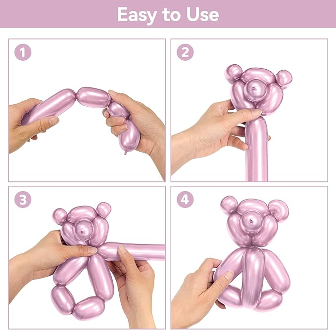 Metallic Pink Long Balloons Premium 260 Twisting Animals Magic Balloons for Birthday Kids Wedding Party Supply 100pcs