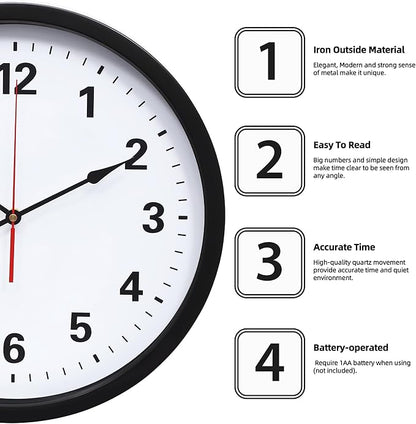 LEIKE Metal Wall Clock 16IN Black, Retro Silent Quartz Battery Operated, Decorative for Patio, Kitchen, Living Room, Bedroom, Pool