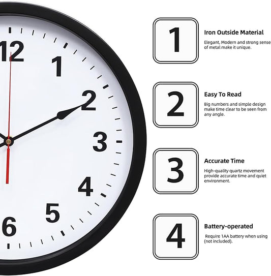 LEIKE Metal Wall Clock 16IN Black, Retro Silent Quartz Battery Operated, Decorative for Patio, Kitchen, Living Room, Bedroom, Pool
