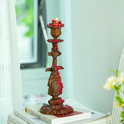 Sungmor Vintage Cast Iron Candle Holder, 10.2" Tall Rustic Noblewoman Figurine Candlestick - Decorative Taper Candle Stand for Home, Tabletop, Mantel Display - Gothic, Medieval, or Farmhouse Décor