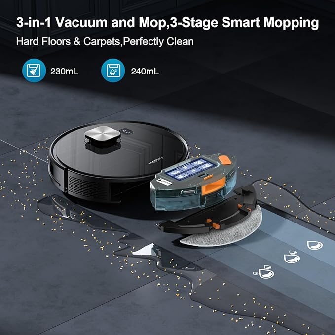 Robot Vacuum and Mop Combo, Robot Vacuum Self-Emptying with 11500Pa Suction, 70-Day Capacity, Fast Home Mapping, LiDAR Navigation, Smart Obstacle Avoidance, Ideal for Pet Hair, Carpet, Hard Floor