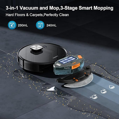 Robot Vacuum and Mop Combo, Robot Vacuum Self-Emptying with 11500Pa Suction, 70-Day Capacity, Fast Home Mapping, LiDAR Navigation, Smart Obstacle Avoidance, Ideal for Pet Hair, Carpet, Hard Floor