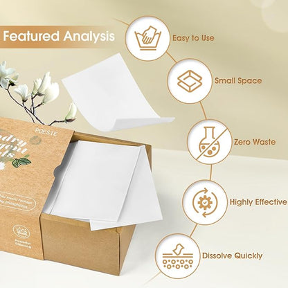 Poesie Laundry Detergent Sheets Magnolia Scent 3 Pack 480 Strips Liquid Less Effective Cleaning Zero Waste for All Washing Machine Traveling Dorm Life Save Space