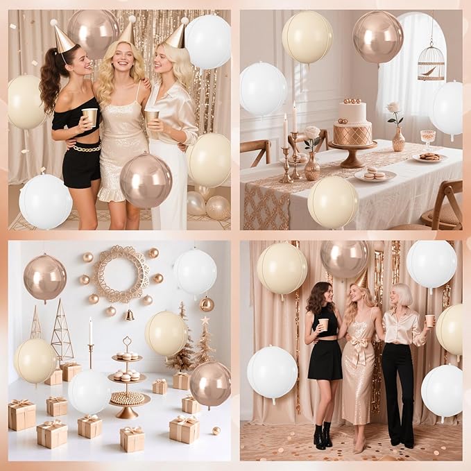 Cream White Gold Round Foil Balloons 9 pcs,Metallic Giant 4D Round Balloons 22 Inch for Birthday Boho Wedding Anniversary Engagement Decorations