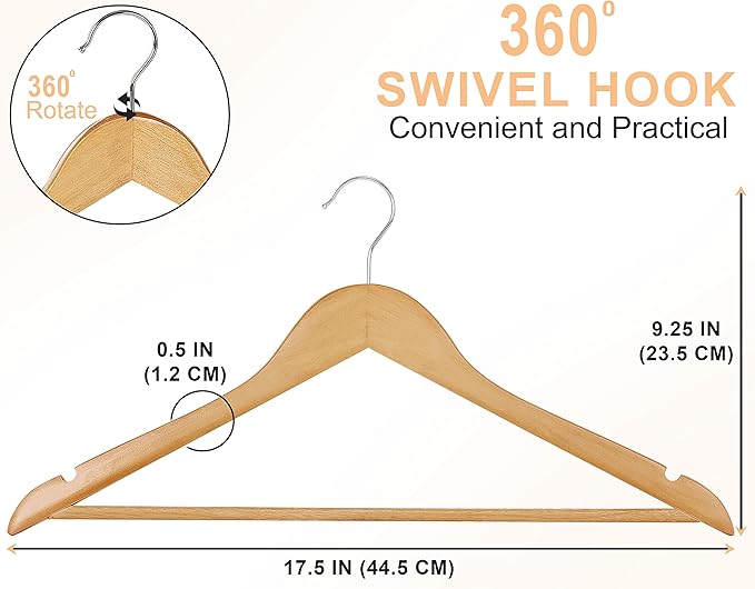 Utopia Home Premium Wooden Hangers 10 Pack - Durable & Slim Coat Hanger - Suit Hangers with 360-Degree Rotatable Hook - Wood Hangers with Shoulder Grooves (Natural Color)