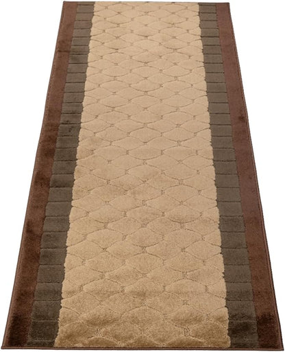 RugStylesOnline Washable Custom Size Runner Rug Volley Abstract Design Brown, (4 Feet Length x 26 Inch Width) Custom Cut Slip Resistant Rubber Backing Runner Rugs, Extra Long Runner Rugs for Hallways