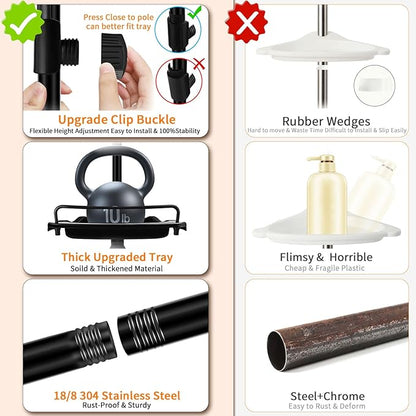 Rustproof Shower Caddy Tension Pole Corner Shower Caddy Organizer 4 Tier Adjustable Shelves with Tension Pole and Large Capacity for Bathtub Shampoo Accessories Storage Rack 38.8-122.7inch
