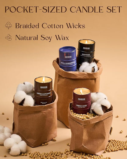 Winter Candles Set | Holiday Scented Candles Gift Set | 4 Pack Candles for Home Scented Candle,Cherry Vanilla Oud Sandalwood Coffee Candle,Gift Set for Women and Men,Soy Wax 14 oz 86 Hour