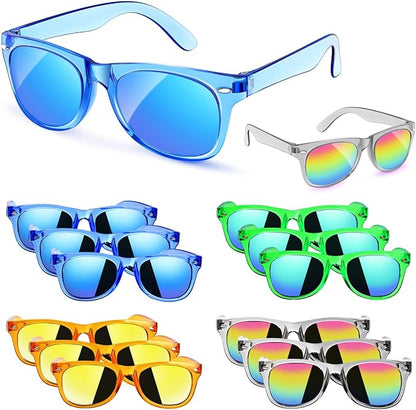 Party Favor Sunglasses for Kids, Boys Girls Age 3-8 Birthday Sunglass with UV 400 Protection, Neon Glasses for Valentines Easter Children Day Gifts, Summer Beach Goodie Bags Stuffers - 12 Packs