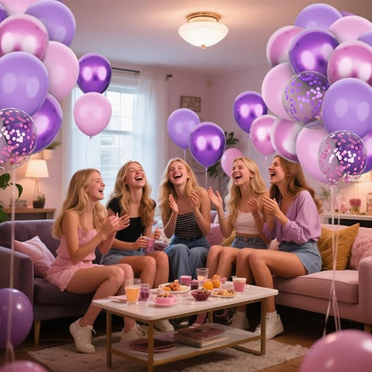 KAWKALSH Pink and Purple Balloons, 68PCS 12 Inch Metallic Purple Pink Confetti Latex Balloons with Ribbon, Party Balloons for Girls Birthday Baby Shower Wedding Party Decorations