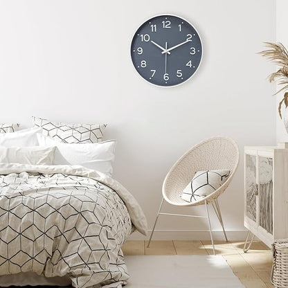MEIRED Wall Clock 12 Inch Silent Non Ticking Battery Operated Round Wall Clock Modern Simple Style Decor Clock for Home/Office/School/Kitchen/Bedroom/Living Room, Gray and White