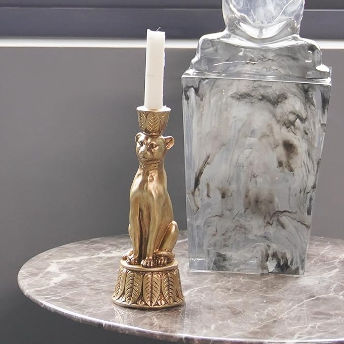 Candle Stick Holder Table Decor - Leopard Resin Modern Golden Candlestick Holder Coffee Table Decor Gold Candle Stand for Living Room 3.25 x 3.25 x 9.25 Inch Guichifun