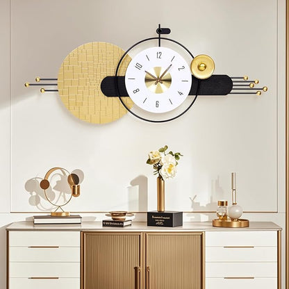 47x19 Inches Large Modern Silent Wall Clock Battery Operated, Non-Ticking Quartz Decorative Analog Clocks for Living Room, Bedroom, Hallway - Minimalist Home & Office Decor, Easy to Read