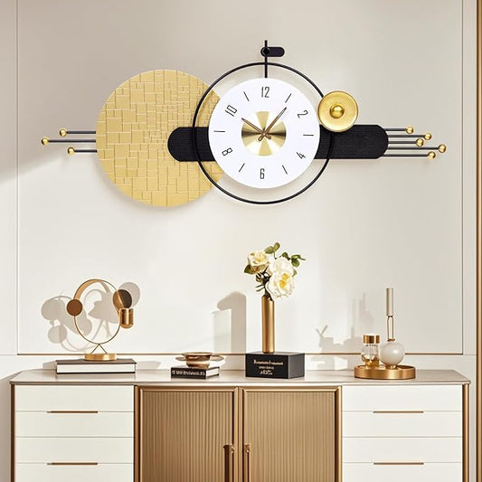 47x19 Inches Large Modern Silent Wall Clock Battery Operated, Non-Ticking Quartz Decorative Analog Clocks for Living Room, Bedroom, Hallway - Minimalist Home & Office Decor, Easy to Read