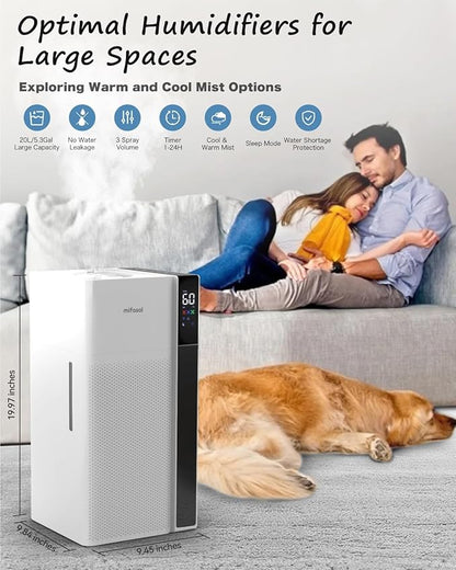 Mifasol Humidifier Large Room Warm and Cool Mist, 5.3Gal/20L Humidifiers for Home 1500 sq ft, Double Nozzles Whole House Humidifier, Humidifiers for Bedroom Plants Office Commercial Large Areas, White