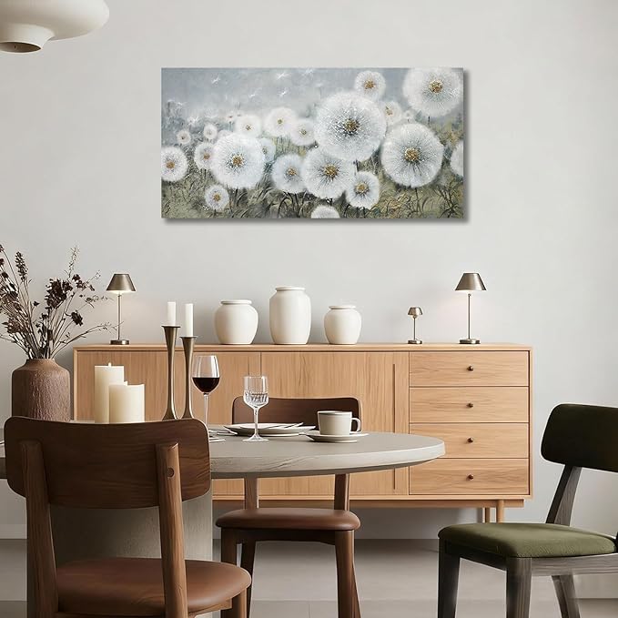 Ardemy Dandelion Wall Art Large Floral Pictures Wall Decor Living Room Flowers Paintings Textured Artwork for Walls Bedroom Bathroom Kitchen Dining Room Home Office, 40"x20"