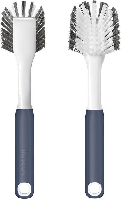 Dish Brush with Built-in Scraper,Kitchen Scrub Brush for Cleaning Dishes,Pots,Non-Stick Pans and Sinks,Navy Blue,2 Pack