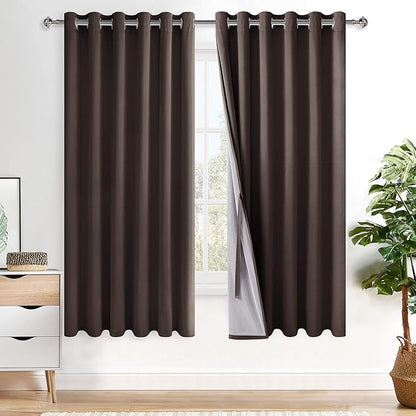XWZO 100% Blackout Curtains with Tiebacks- Heat and Full Light Blocking Window Panels with Grommets for Bedroom/Nursery, 63 Inches Long Thermal Insulated Draperies, Brown, W70 x L63, Set of 2