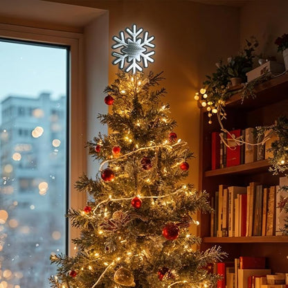 MEETYAMOR Christmas Tree Topper, 10 Inches 200 LEDs Lighted White Snowflake Star Tree Topper, 3D Infinity Mirror Snow White Lights Sparkling Treetop Christmas Decorations, Winter Xmas Decor Indoor