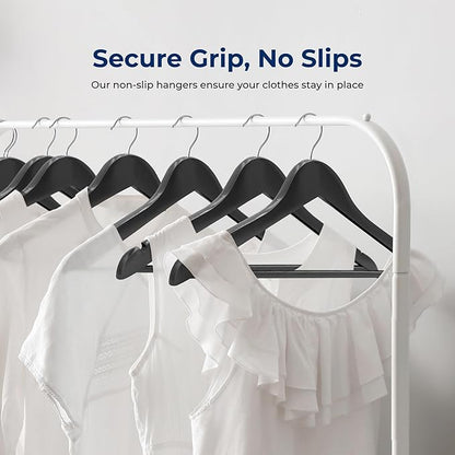 SereneLife 30 Pack Black Wooden Hangers Heavy Duty Non Slip Clothes Hanger Set with 360° Swivel Chrome Hook Notches and Pants Bar 10 lb Capacity Closet Organizers for Shirts Suits Coats Dresses