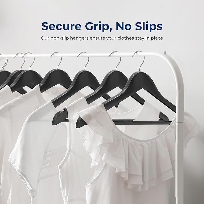 SereneLife 50-Pack Wooden Coat Hangers – Durable Suit Hangers with 360° Swivel Hook & Notches – Slim Design for Shirts, Jackets, Dresses, and More