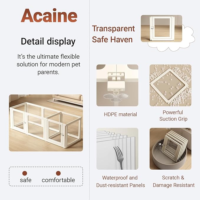 Transparent 9-Panel Dog Playpen, Acrylic Indoor/Outdoor Puppy Pen for Small & Medium Dogs, 24 Inch with Door, White(Fully Transparent 74 * 26 Two Rooms,24 inch)