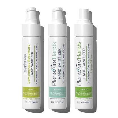 Fresh & Invigorated Variety 3pk Hand Sanitizer | Lemongrass Rosemary Lotion, 3-Mint Gel, Herbal Spray | Travel Size | Made with Aloe Vera & Essential Oils | Rich in Vitamin E | Hydrate & Cleanse