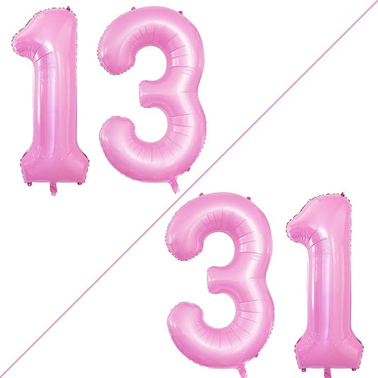 GOER Number 13 Balloons for 13th Birthday Sweet 13 Party Decorations,42 Inch Jumbo Foil Helium 31 Balloons for 31st Birthday Party Decoration (Light Pink)