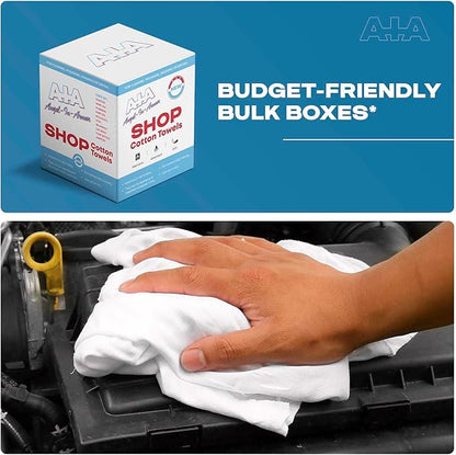 Angel-in-Armor White Shop Towels (14”x14”) – 250 Unit Box of Lint-Free Cotton Shop Towel Cleaning Rags – Durable Shop Rags for Auto, Garage, Industrial, and Commercial Use