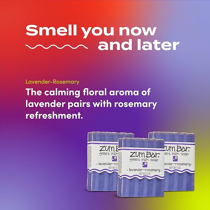 Indigo Wild Zum Goat's Milk Soap Bar - Bar Soap for Hands & Body Made with Essential Oils - 3 oz - Lavender-Rosemary (3 Pack)